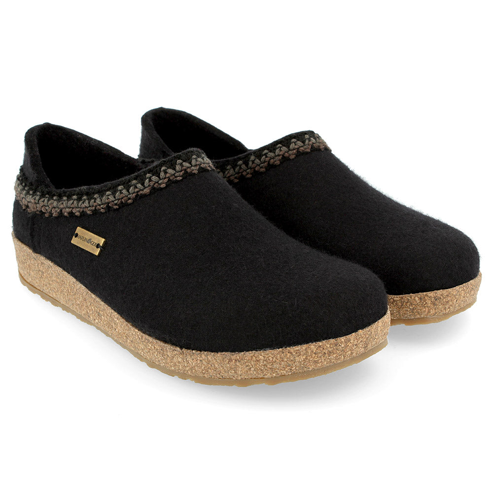 Haflinger Grizzly Zig Zag Closed Heel Black Wool