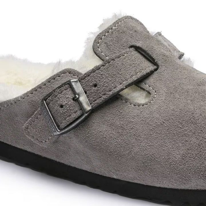 Birkenstock - Boston Shearling - Stone Coin Suede Leather