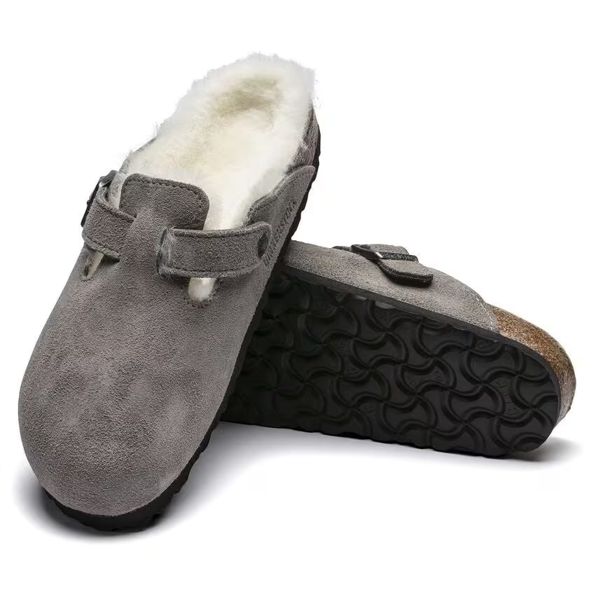 Birkenstock - Boston Shearling - Stone Coin Suede Leather