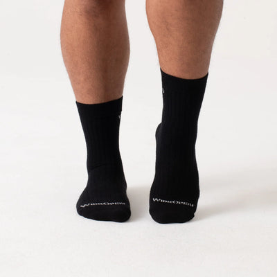 Wide Open - Men's Solid Cushioned Micro Crew Socks- Black