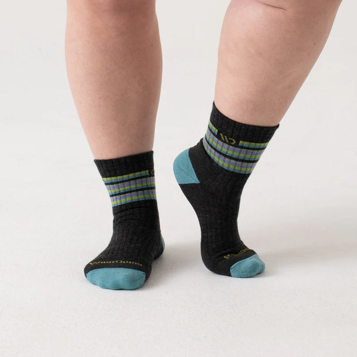 Wide Open - Women's Solid Cushioned Micro Crew Socks- Charcoal