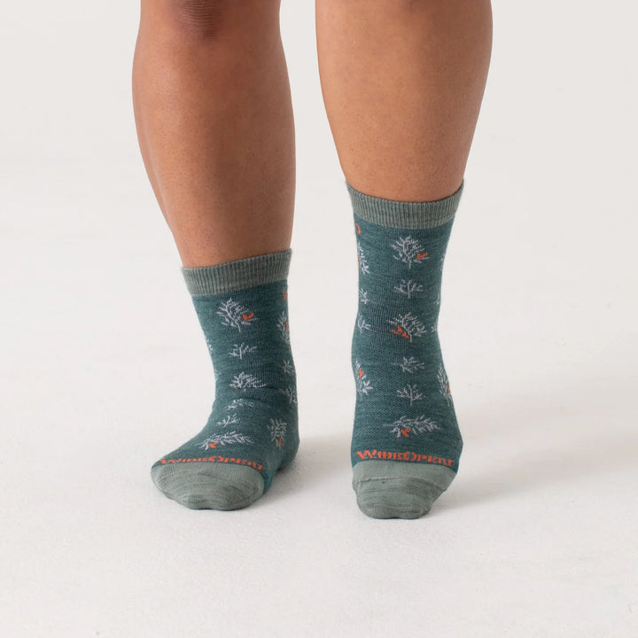 Wide Open - Women's Foliage Lightweight Micro Crew Socks- Teal