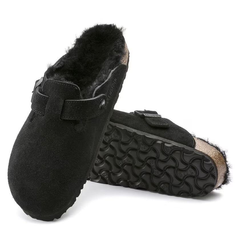 Birkenstock - Boston Shearling - Black Suede Leather