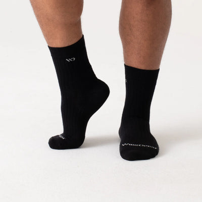 Wide Open - Men's Solid Cushioned Micro Crew Socks- Black