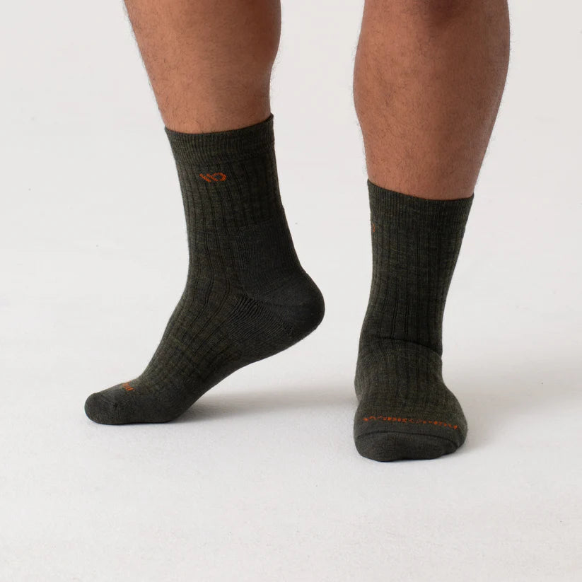 Wide Open - Men's Solid Cushioned Micro Crew Socks- Forest