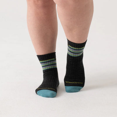 Wide Open - Women's Solid Cushioned Micro Crew Socks- Charcoal