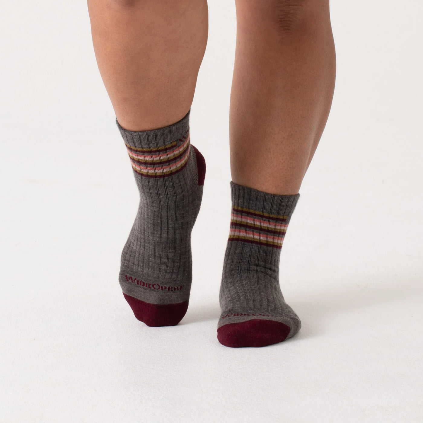 Wide Open - Women's Solid Cushioned Micro Crew Socks- Taupe