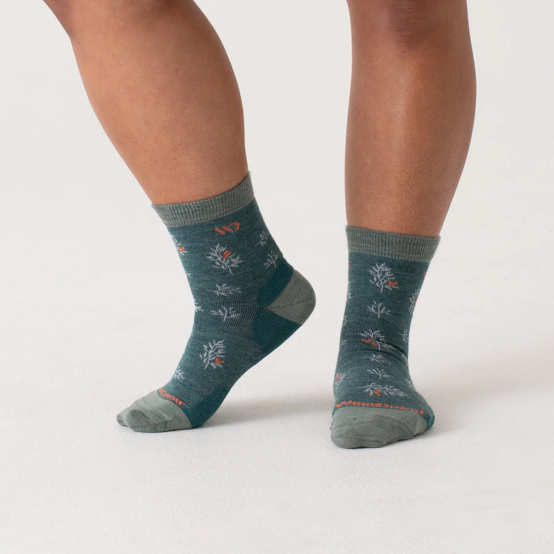 Wide Open - Women's Foliage Lightweight Micro Crew Socks- Teal