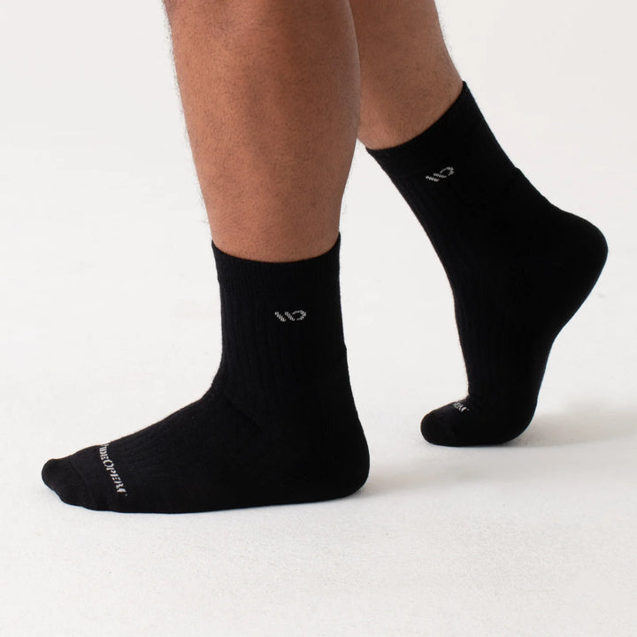 Wide Open - Men's Solid Cushioned Micro Crew Socks- Black