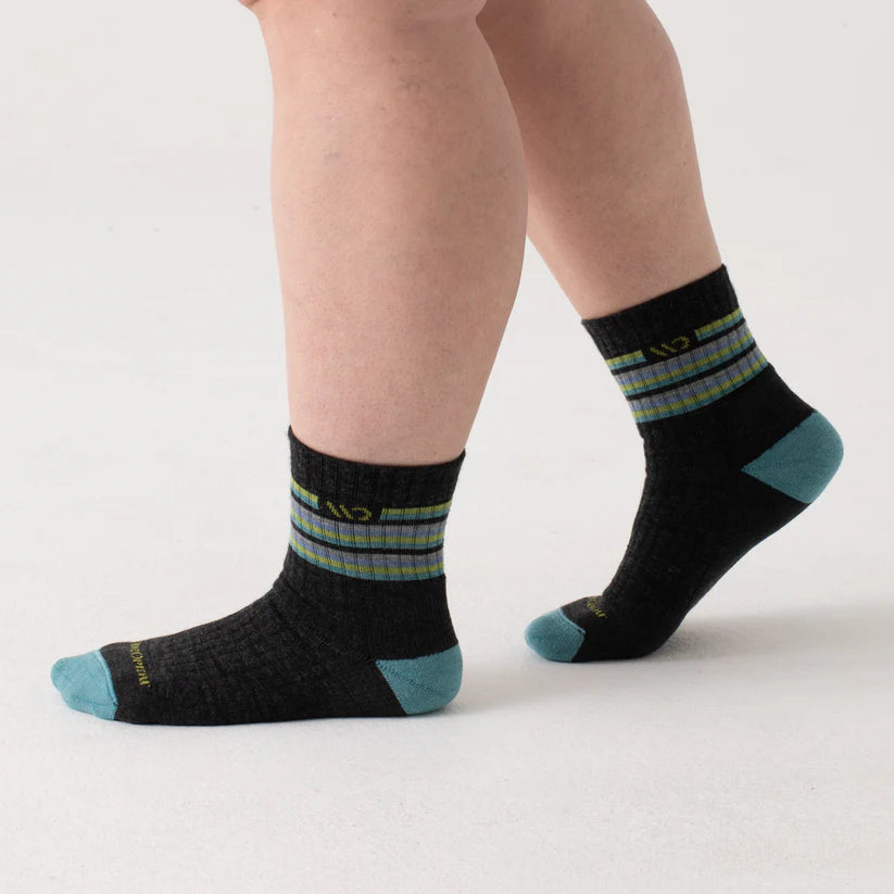 Wide Open - Women's Solid Cushioned Micro Crew Socks- Charcoal