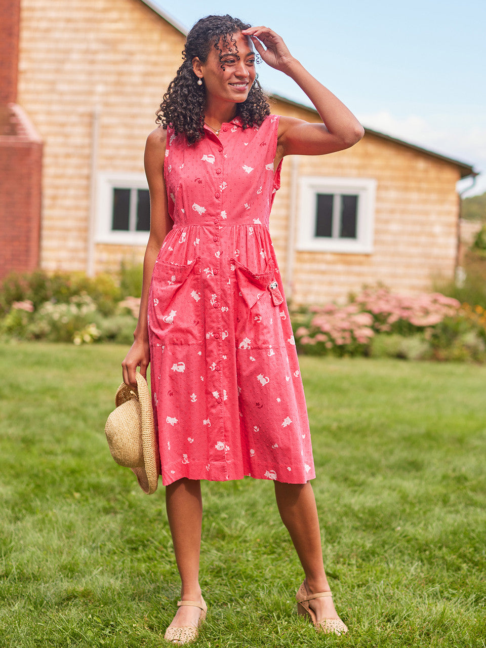 April Cornell - Meow Porch Dress - Berry Red