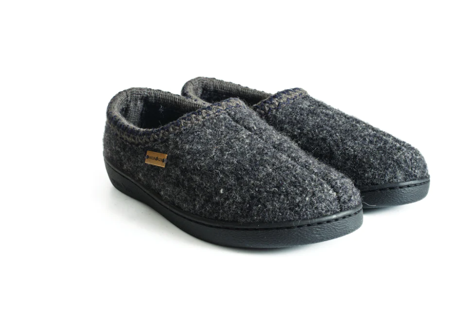 Haflinger - Classic Slipper With Rubber Sole And Back - Grey Speckle Wool