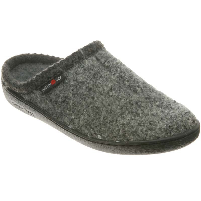 Haflinger - Classic Slipper With Rubber Sole - Grey Speckle Wool